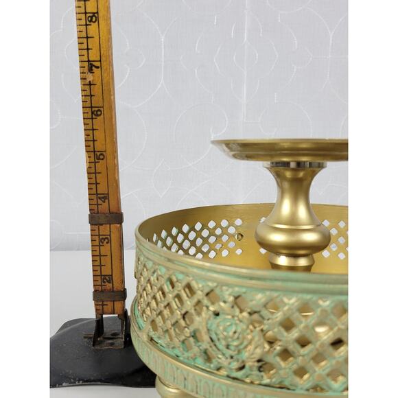 Vintage Candle‎ Holder Brass Rose Detail Victorian Footed Heavy - Picture 13 of 16